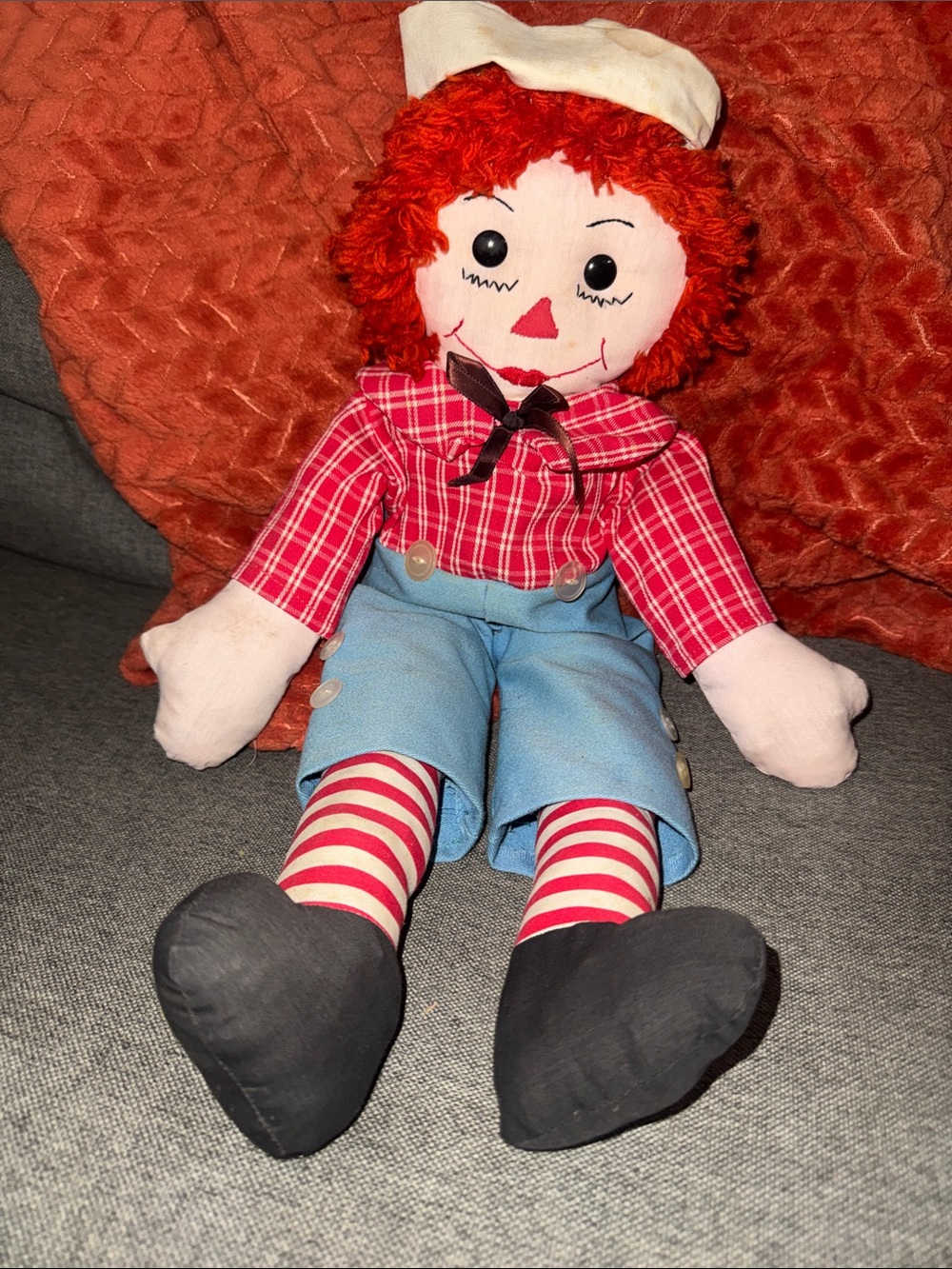 Vintage Raggedy Andy Doll Collectible 22" Classic Stuffed Fabric Toy with Sailor